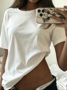 Rovax Women's Casual Daily Commute Simple Solid Color Short Sleeve Cropped T-Shirt, Summer - White - View 3