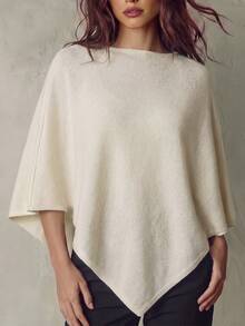 SHEIN PariChic Atasan Rajut Model Cape Warna Polos untuk Wanita, Cocok untuk Perjalanan, Brunch, Pesta Teh, dan Acara Santai Musim Gugur - Aprikot - View 5