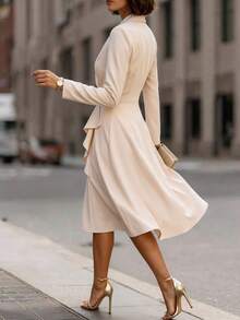 RosyDaze Women's Autumn/Winter Elegant Apricot Commute Waist Pleated Ruffle Dress, Suitable For Daily Commute And Other Occasions, Elegant Mid-Length Dress - Apricot - View 2