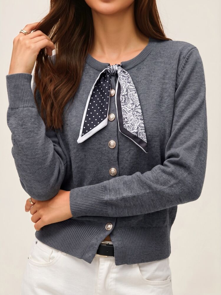 SHEIN Orluneo Women's Fashion Scarf Accessory For Sweater, Suitable For Commuting In Autumn - Grey - View 2