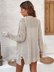Franclia Women's Solid Color Drop Shoulder Cardigan With Double Pockets, Open Front Fall Winter Cloth For Women - Apricot - View 2