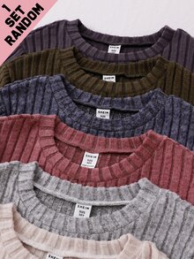 Tween Girl Simple Elegant Multi-Color Solid Fuzzy Ribbed Crew Neck Long Sleeve Top And Long Pants 2-Piece Set, Random 6-In-1 - Multicolor - View 4