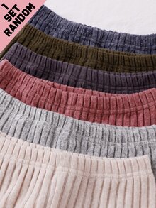 Tween Girl Simple Elegant Multi-Color Solid Fuzzy Ribbed Crew Neck Long Sleeve Top And Long Pants 2-Piece Set, Random 6-In-1 - Multicolor - View 7