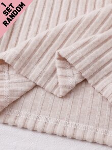 Tween Girl Simple Elegant Multi-Color Solid Fuzzy Ribbed Crew Neck Long Sleeve Top And Long Pants 2-Piece Set, Random 6-In-1 - Multicolor - View 6
