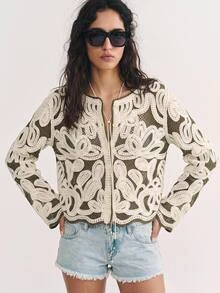 Maija Damen-Cardigan für den Herbst mit Rundhalsausschnitt, modisch, vielseitig, für den Alltag und Ausflüge, lässig, Boho, elegant, 70er-Jahre-Retro, für Urlaub, Country-Festival, Ausgehen und Brunch, Olivgrün - Verschiedenfarbig - Übersicht 2