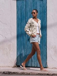 Maija Damen-Cardigan für den Herbst mit Rundhalsausschnitt, modisch, vielseitig, für den Alltag und Ausflüge, lässig, Boho, elegant, 70er-Jahre-Retro, für Urlaub, Country-Festival, Ausgehen und Brunch, Olivgrün - Verschiedenfarbig - Übersicht 4