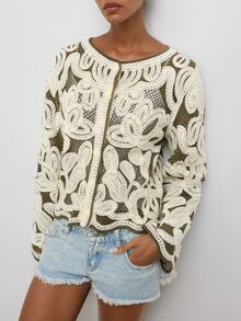 Maija Damen-Cardigan für den Herbst mit Rundhalsausschnitt, modisch, vielseitig, für den Alltag und Ausflüge, lässig, Boho, elegant, 70er-Jahre-Retro, für Urlaub, Country-Festival, Ausgehen und Brunch, Olivgrün - Verschiedenfarbig - Übersicht 3