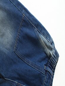青少年男孩深藍色水洗破洞牛仔長褲 春秋新款韓版時尚百搭 寬鬆大腿舒適純棉牛仔褲 日常上學度假穿搭兒童牛仔長褲 - 藍色 - 查看 5