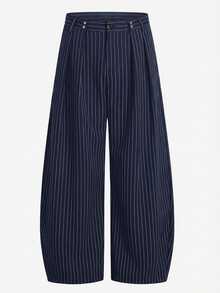 SWAVVY Men's Fashion Striped Loose Fit Long Pants - Navy Blue - View 6