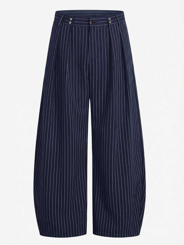 SWAVVY Men's Fashion Striped Loose Fit Long Pants - Navy Blue - View 6