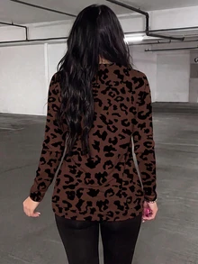 Rovax Women's Autumn/Winter New Hot-Selling Leopard Print Pattern Casual Versatile Plus Size T-Shirt - Multicolor - View 2