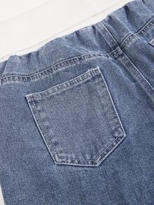 Girls' Light Blue Washed Wide Leg High Waist Loose Straight Leg Floor Length Jeans, White Ribbed Waistband Design, Versatile Casual Pants For Students - Light Wash - View 8