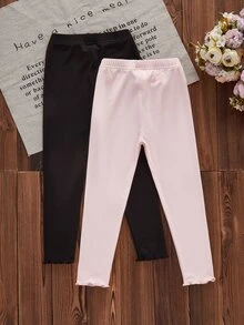 SHEIN 5件組隨機2件 春夏四季通用 女童波點愛心條紋 甜美可愛百搭 柔軟舒適 羅紋針織下擺 多件式內搭褲 - 彩色 - 查看 3
