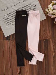 SHEIN 5件組隨機2件 春夏四季通用 女童波點愛心條紋 甜美可愛百搭 柔軟舒適 羅紋針織下擺 多件式內搭褲 - 彩色 - 查看 5