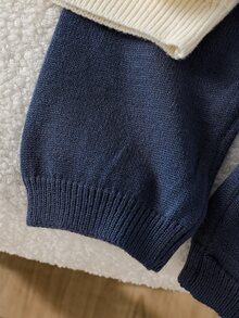 SHEIN 小男孩 2 件套針織套裝，領口 Polo 上衣，拼色米色藍色咖啡色，時尚舒適 + 針織長褲，休閒日常穿著，適合學校、托兒所、旅行、聚會、野餐、派對 - 彩色 - 查看 8