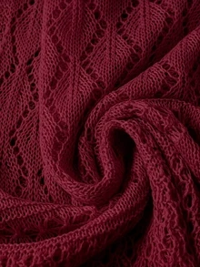 DreamSkyne Plus Size Women's Solid Color Beach Resort Romantic Crochet Net Drawstring Tie Bow Cardigan Western Wear - Burgundy - View 6