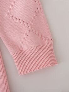 Souflis 8歲女孩粉色菱格紋紋理泡泡針織洋裝，圓領、3D緞面蝴蝶結、A字版長袖毛衣洋裝，柔軟甜美公主風針織洋裝，適合生日、外出、春秋穿著 - 粉色 - 查看 6