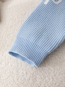 8-12歲女童淺藍色3D刺繡蝴蝶結圓領針織毛衣與百褶裙兩件套，柔軟甜美穿搭，適合上學、日常穿著、外出、生日、拍照，春秋季節 - 藍色 - 查看 6