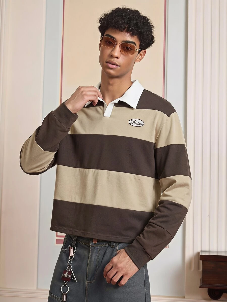 SWAVVY Kemeja Polo Pria Kasual Longgar, Musim Semi/Gugur, Ukuran Standar, Warna Cokelat Khaki dengan Bordir - Khaki - View 1