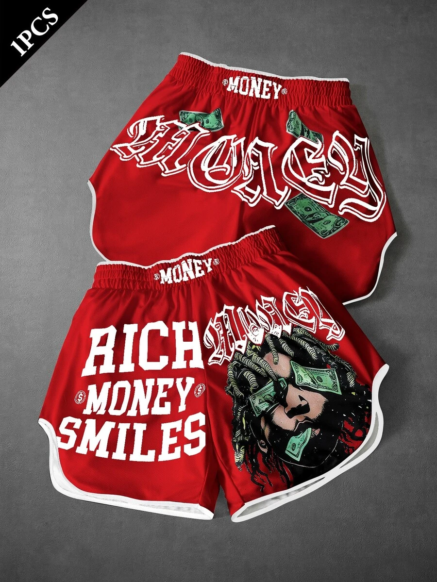 PAVTROS Men's Plus Size Letter & Character Print Elastic Waist Casual Shorts - Red - View 1