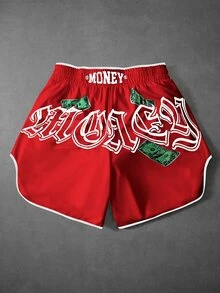 PAVTROS Men's Plus Size Letter & Character Print Elastic Waist Casual Shorts - Red - View 2