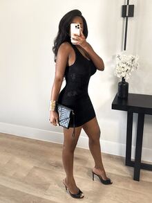 BamGleam Women's Short Sleeve Fitted Sexy Disco Mesh Dress Halloween Club Party Black Summer - Black - View 7