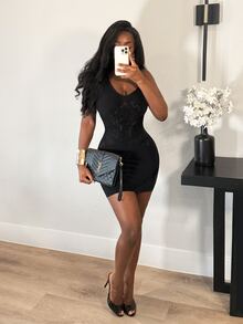 BamGleam Women's Short Sleeve Fitted Sexy Disco Mesh Dress Halloween Club Party Black Summer - Black - View 4