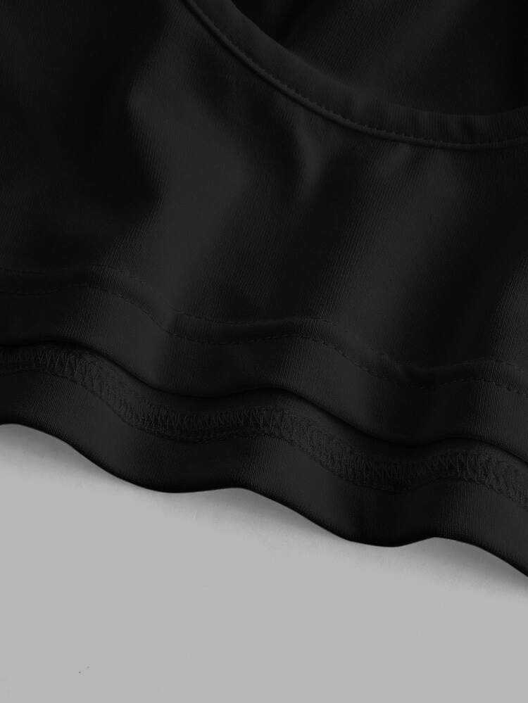 Tseoso Women's Black Summer Basic Modest Sexy Gym Casual Backless Crop Top,Tight Fitting Round Neck Padded Built-In Bra,Solid Color Pleated Cami Night - Black - View 6