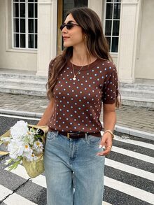 Serisse Atasan Rajut Kasual Lengan Pendek Motif Polkadot Wanita - MultiWarna - View 9