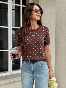 Serisse Atasan Rajut Kasual Lengan Pendek Motif Polkadot Wanita - MultiWarna - View 5