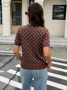 Serisse Atasan Rajut Kasual Lengan Pendek Motif Polkadot Wanita - MultiWarna - View 2