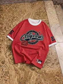 HypeHours 經典校園運動風復古街頭機能風 California 23 短袖 T-shirt 紅白條紋直條紋棒球球衣 夏季款 - 彩色 - 查看 4
