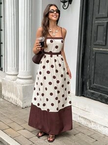 Serisse Women's Polka Dot Spaghetti Strap Waist-Cinching A-Line Dress - Multicolor - View 6