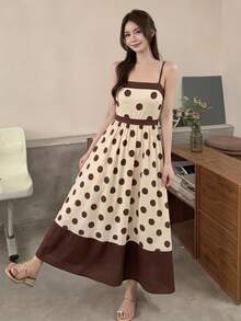 Serisse Women's Polka Dot Spaghetti Strap Waist-Cinching A-Line Dress - Multicolor - View 2