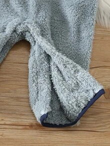 SHEIN 男嬰秋冬休閒可愛毛絨藍色連身衣，嬰兒連身衣，秋冬連身衣 - 彩色 - 查看 6