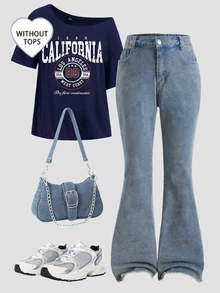 SHEIN TWEEN GIRLS Vintage Washed Color Denim Jeans, Street Style, Distressed Hem Flare Leg, Fashionable New Design Autumn Fall - Medium Wash - View 7
