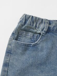 SHEIN TWEEN GIRLS Vintage Washed Color Denim Jeans, Street Style, Distressed Hem Flare Leg, Fashionable New Design Autumn Fall - Medium Wash - View 9