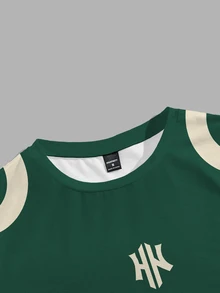 Manfinity Hypemode Men's New Fashion Green Asymmetrical Colorblock T-Shirt, Suitable For Daily Wear And Gatherings - Multicolor - View 3