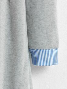 Tween Girls Dress, Light Gray, Slim Fit, Warm For Autumn/Winter, Fashionable & Versatile, Casual, Daily Wear, Ruffle Hem, Elegant, Ditsy Floral, Holiday, Round Neck - Grey - View 5