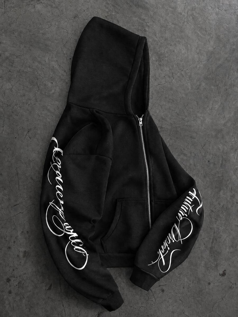 STYNVO Men's Letter Print Hoodie - Black - View 1