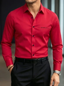Manfinity Mode Men'S Casual Fashion Long Sleeve Shirt - Red - View 3