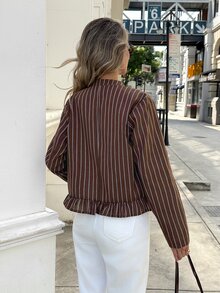 Serisse Women's Striped Casual Versatile Everyday Long Sleeve Jacket - Brown - View 2
