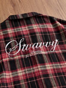 SWAVVY 男士格紋拼接二合一襯衫 - 酒紅色 - 查看 5