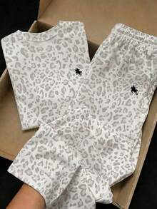 Tween Girl Leopard Print & Knight Graphic Crew Neck Sweatshirt And Pants Set - Multicolor - View 4