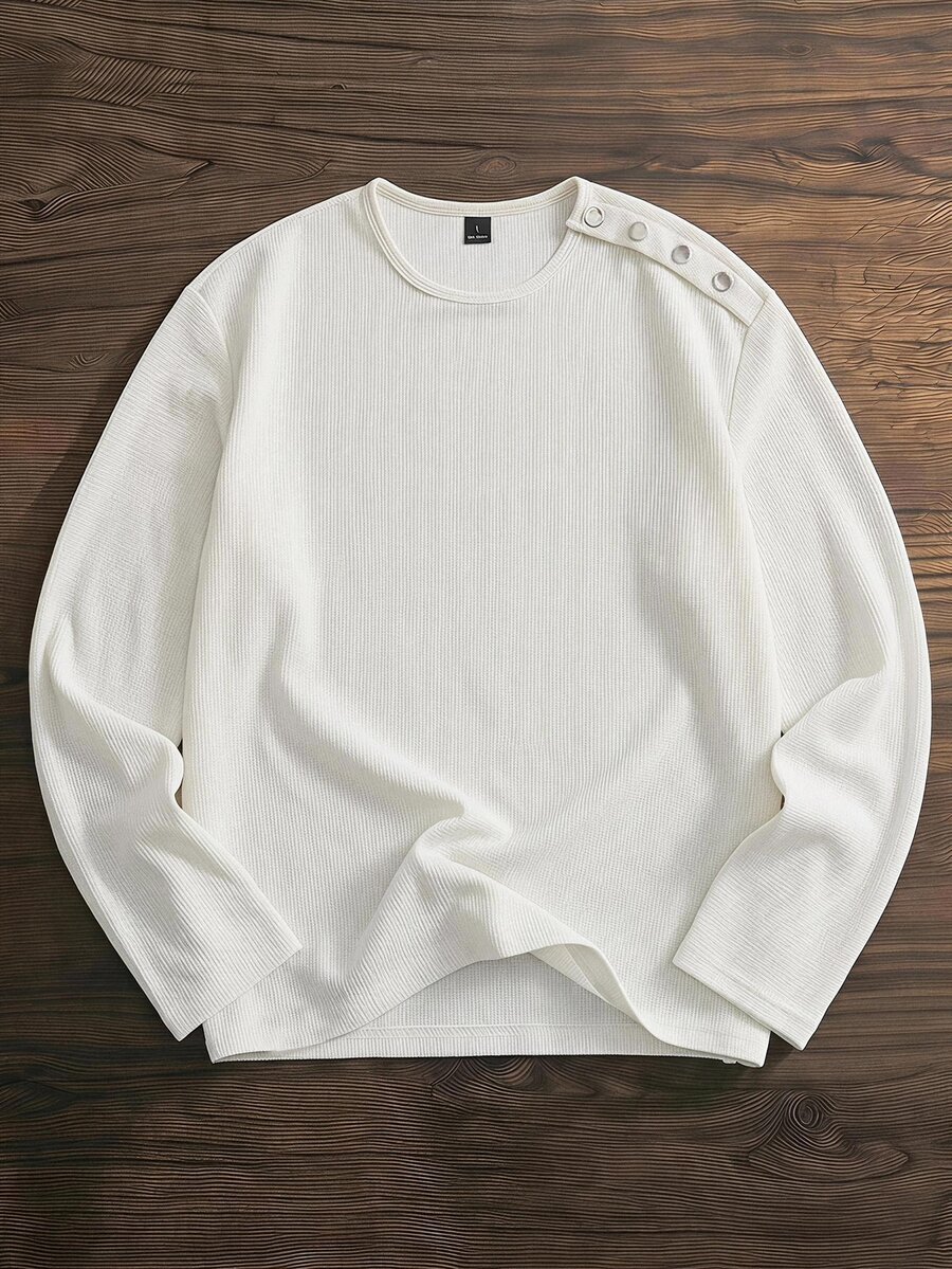 SWAVVY Men's Solid Color Casual Versatile Daily Long Sleeve T-Shirt - White - View 1