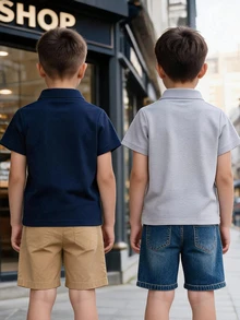2pcs/Pack Summer Polo Shirts, Casual Versatile Thin Short Sleeve T-Shirts With Color Block Print For Boys Baby Blue - Multicolor - View 2