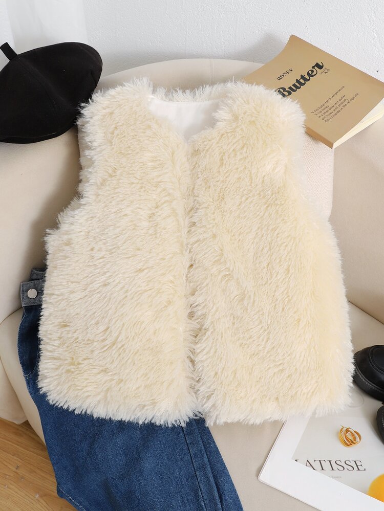 SHEIN Áo khoác gile flannel mở trước cho bé gái tuổi teen - Nhiều màu - Xem 3