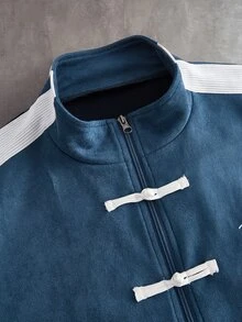 PAVTROS Chaqueta casual diaria con patrón de letras y bloques de color para hombres - Azul - Ver 5