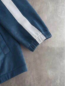 PAVTROS Chaqueta casual diaria con patrón de letras y bloques de color para hombres - Azul - Ver 4