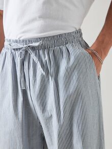 SWAVVY Calça casual reta listrada de tricô masculina, calça longa de férias, para presente de marido ou namorado, para o outono - Azul - Visão 3